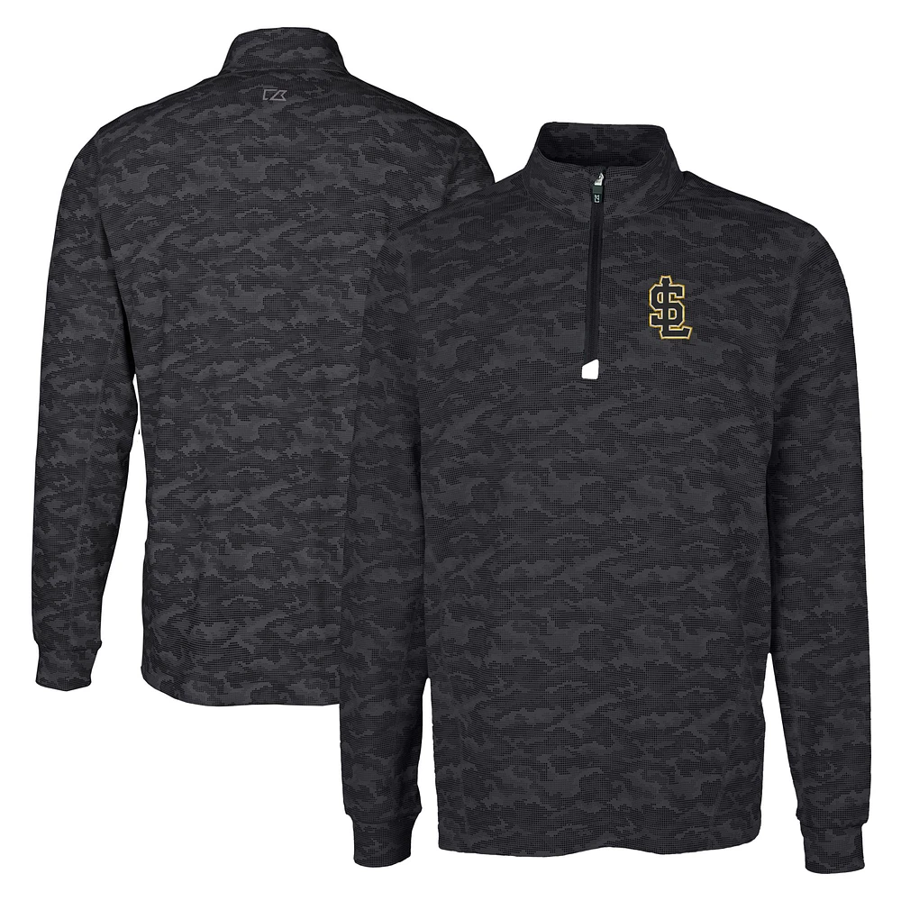 Men's Cutter & Buck Black Salt Lake Bees Big Tall Traverse Camo Print Stretch Quarter-Zip Pullover Top