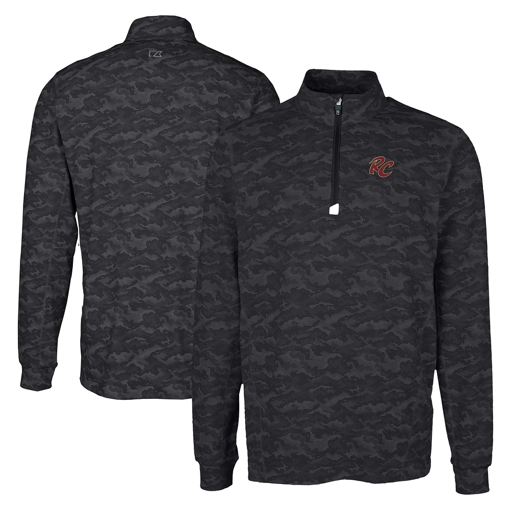 Men's Cutter & Buck Black Sacramento River Cats Big Tall Traverse Camo Print Stretch Quarter-Zip Pullover Top