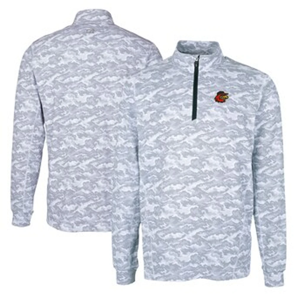 Men's Cutter & Buck Charcoal Rochester Red Wings Big Tall Traverse Camo Print Stretch Quarter-Zip Pullover Top