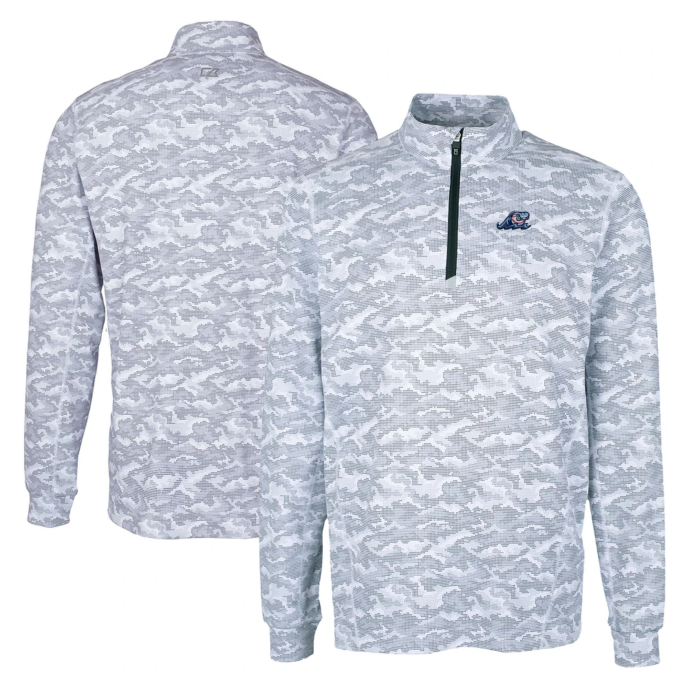 Men's Cutter & Buck Charcoal West Michigan Whitecaps Big Tall Traverse Camo Print Stretch Quarter-Zip Pullover Top