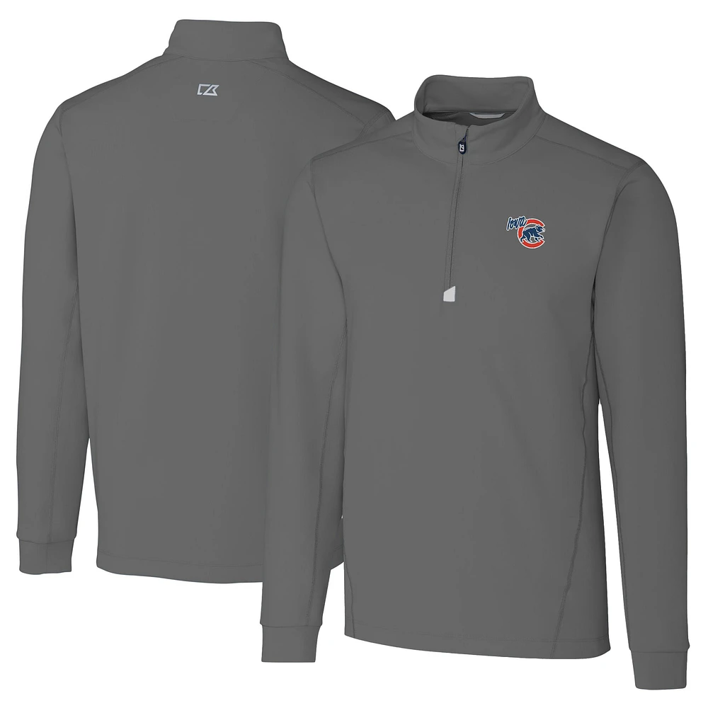 Men's Cutter & Buck Gray Iowa Cubs Big Tall Traverse Stretch Quarter-Zip Top