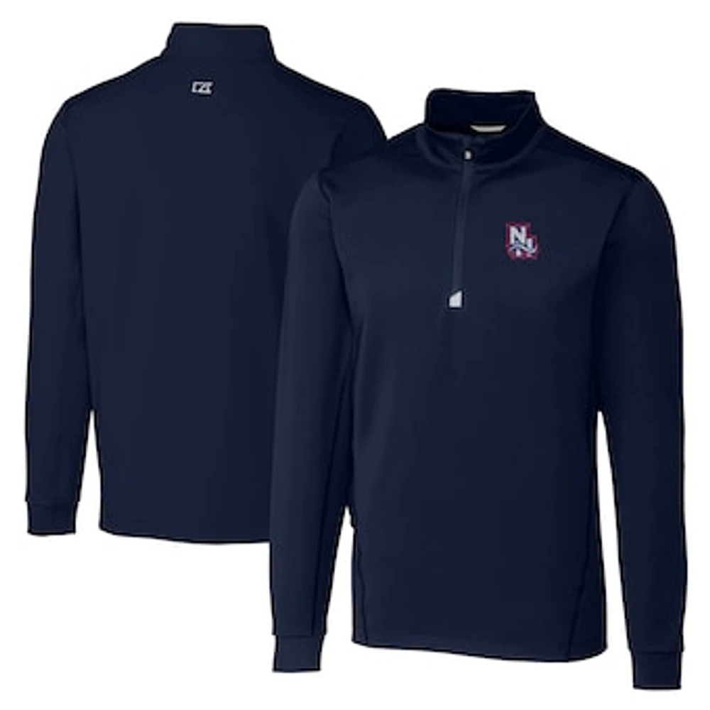 Men's Cutter & Buck Navy New Hampshire Fisher Cats Big Tall Traverse Stretch Quarter-Zip Top