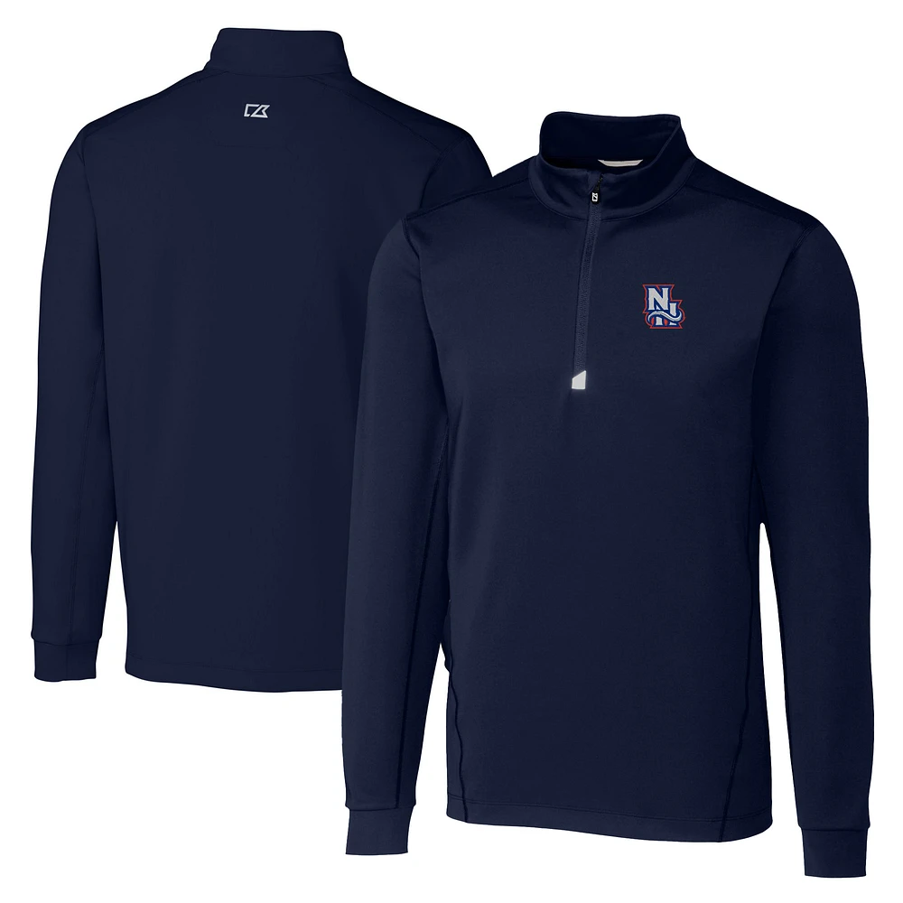 Men's Cutter & Buck Navy New Hampshire Fisher Cats Big Tall Traverse Stretch Quarter-Zip Top