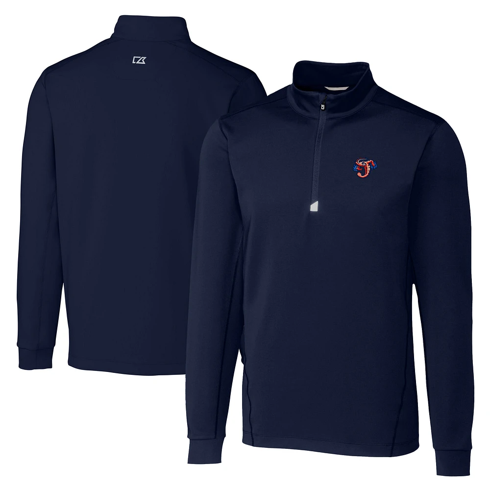 Men's Cutter & Buck Navy Jacksonville Jumbo Shrimp Big Tall Traverse Stretch Quarter-Zip Top