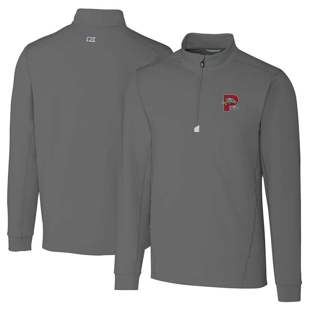Men's Cutter & Buck Gray Portland Sea Dogs Big Tall Traverse Stretch Quarter-Zip Top