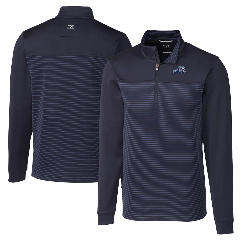 Men's Cutter & Buck Navy West Michigan Whitecaps Big Tall Traverse Stripe Stretch Quarter-Zip Top