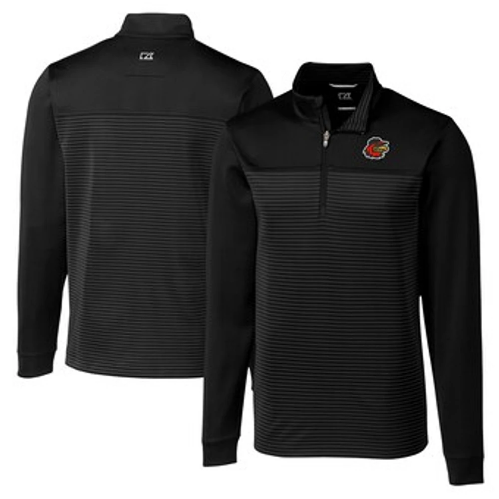 Men's Cutter & Buck Black Rochester Red Wings Big Tall Traverse Stripe Stretch Quarter-Zip Top