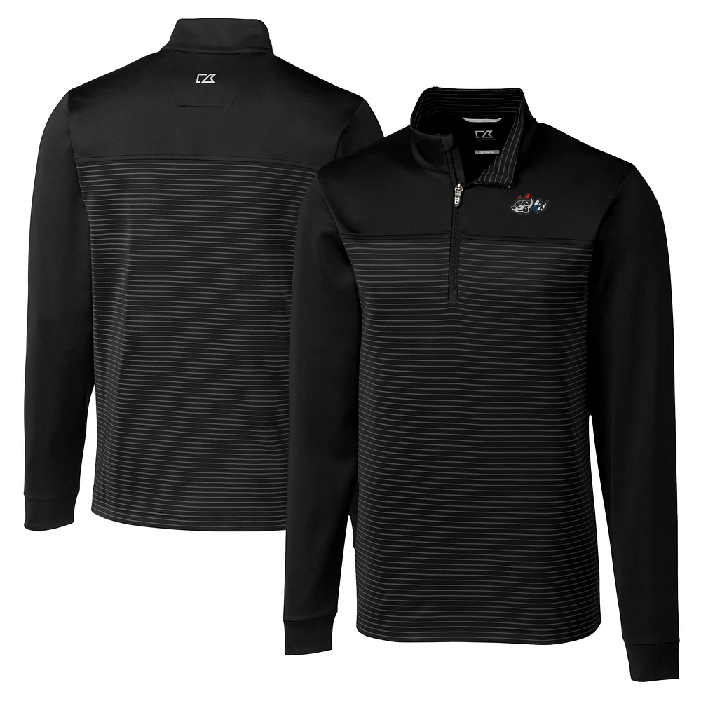 Men's Cutter & Buck Black Rocket City Trash Pandas Big Tall Traverse Stripe Stretch Quarter-Zip Top