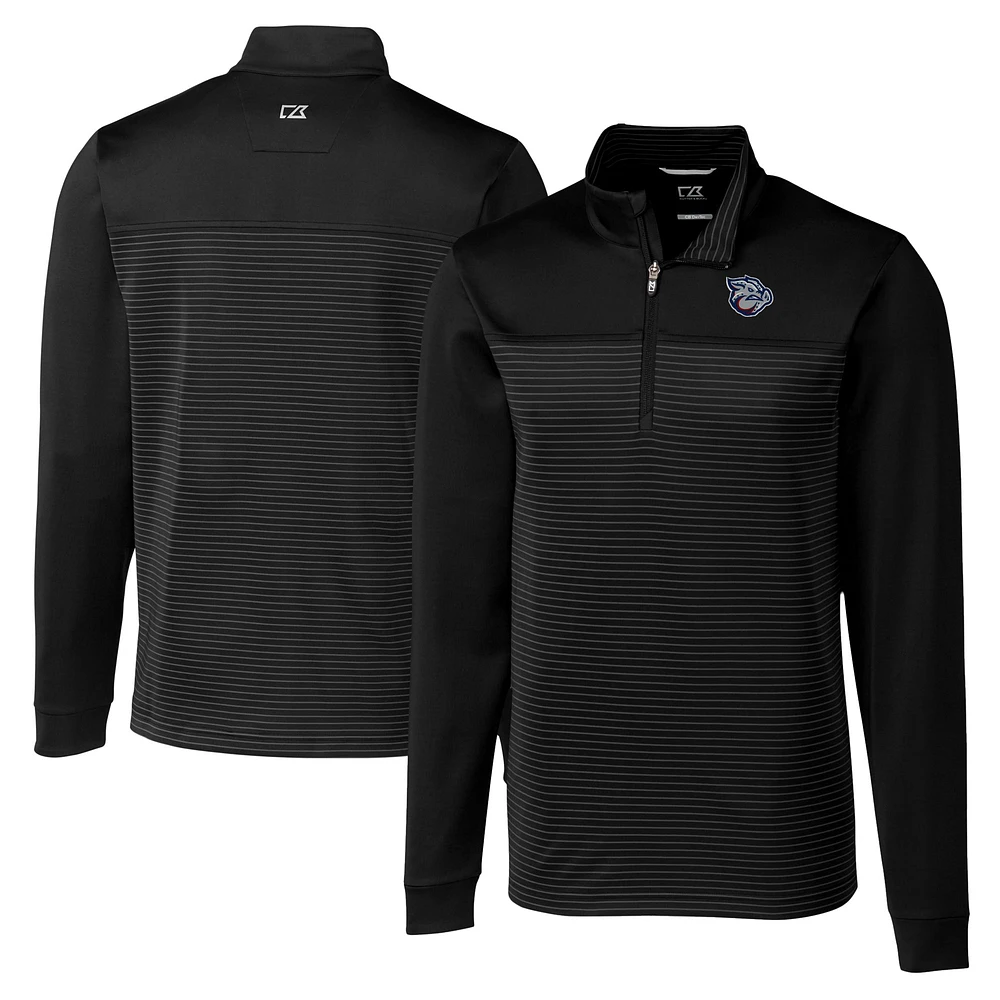 Men's Cutter & Buck Black Lehigh Valley IronPigs Big Tall Traverse Stripe Stretch Quarter-Zip Top