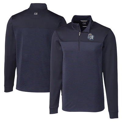 Men's Cutter & Buck Navy San Antonio Missions Big Tall Traverse Stripe Stretch Quarter-Zip Top