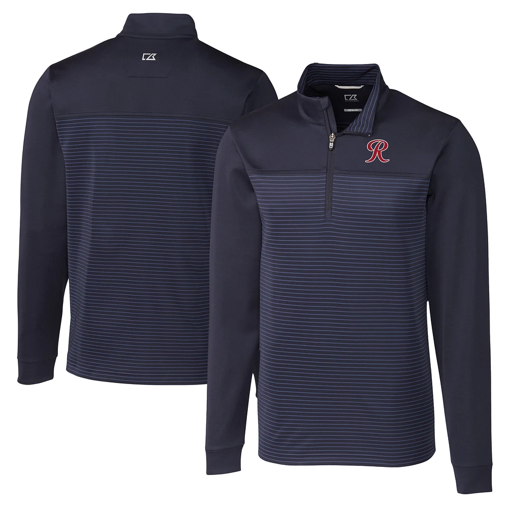 Men's Cutter & Buck Navy Tacoma Rainiers Big Tall Traverse Stripe Stretch Quarter-Zip Top