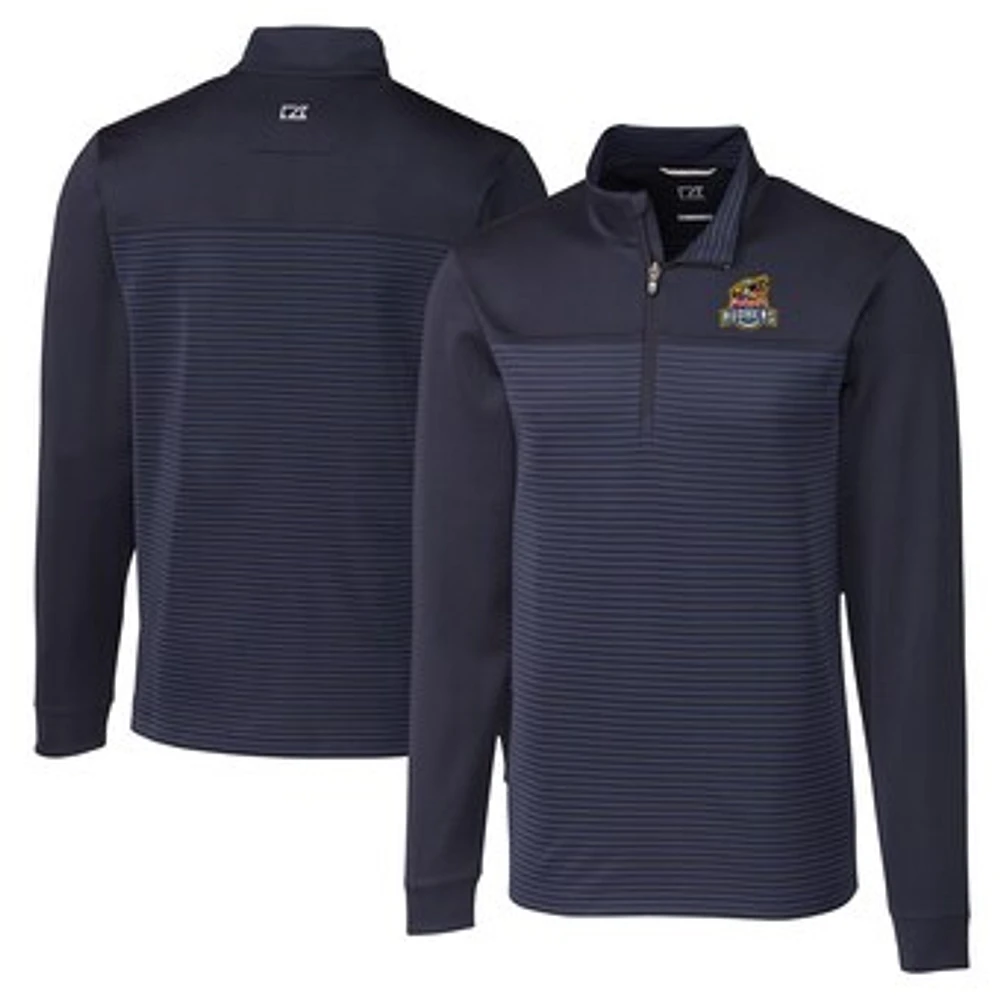 Men's Cutter & Buck Navy Toledo Mud Hens Big Tall Traverse Stripe Stretch Quarter-Zip Top