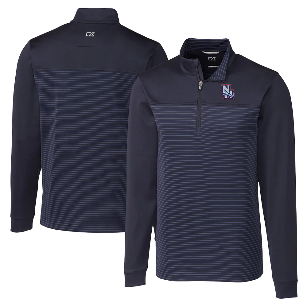 Men's Cutter & Buck Navy New Hampshire Fisher Cats Big Tall Traverse Stripe Stretch Quarter-Zip Top