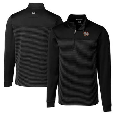 Men's Cutter & Buck Black Norfolk Tides Big Tall Traverse Stripe Stretch Quarter-Zip Top