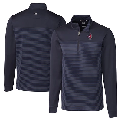 Men's Cutter & Buck Navy Memphis Redbirds Big Tall Traverse Stripe Stretch Quarter-Zip Top