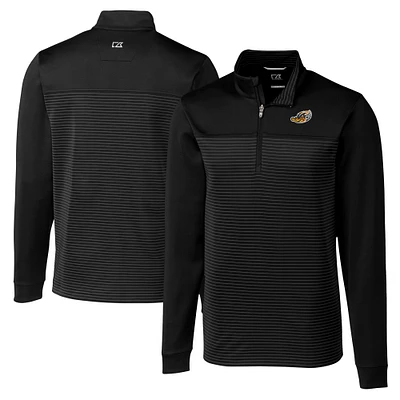 Men's Cutter & Buck Black Akron RubberDucks Big Tall Traverse Stripe Stretch Quarter-Zip Top