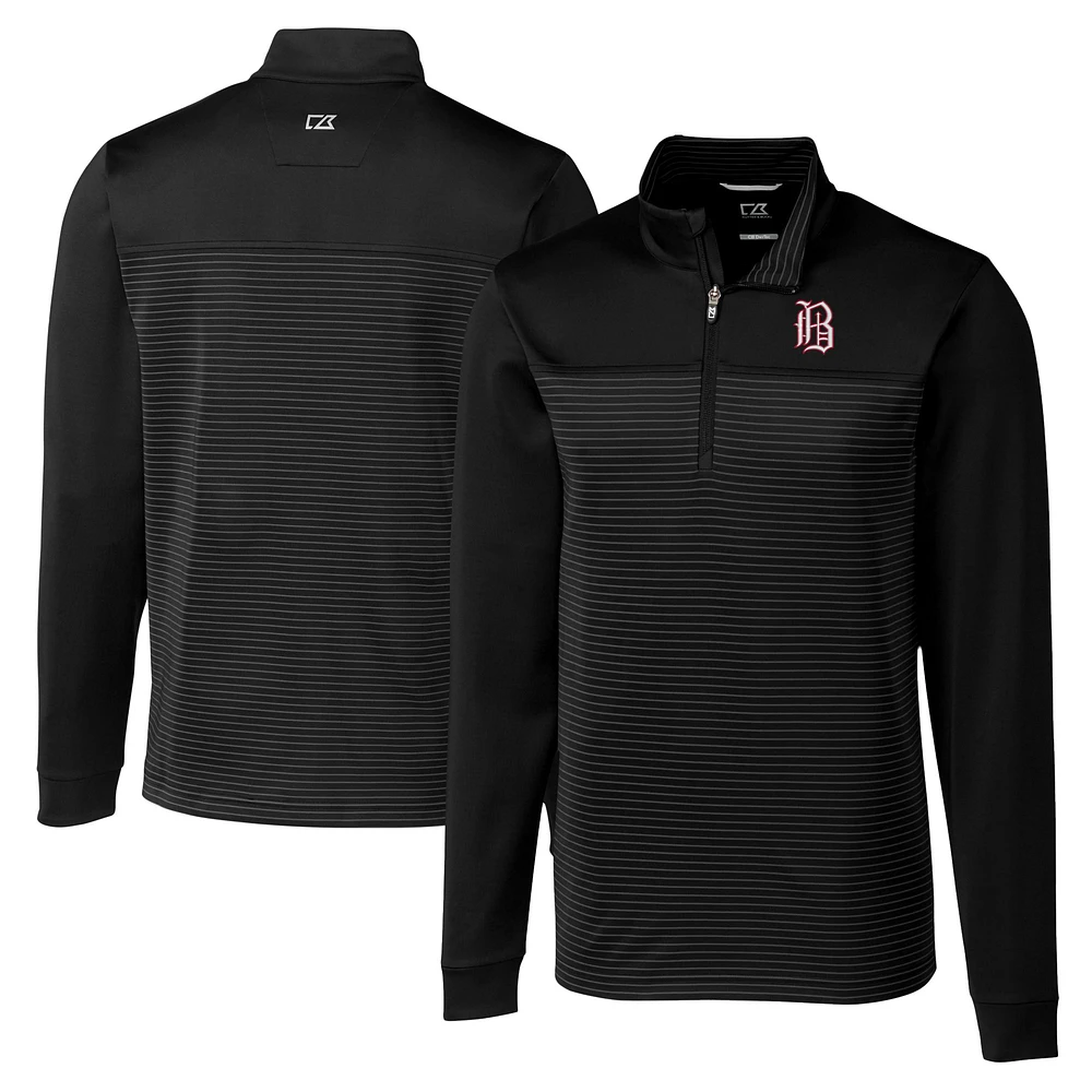 Men's Cutter & Buck Black Birmingham Barons Big Tall Traverse Stripe Stretch Quarter-Zip Top