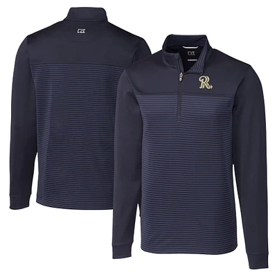 Men's Cutter & Buck Navy Frisco RoughRiders Big Tall Traverse Stripe Stretch Quarter-Zip Top