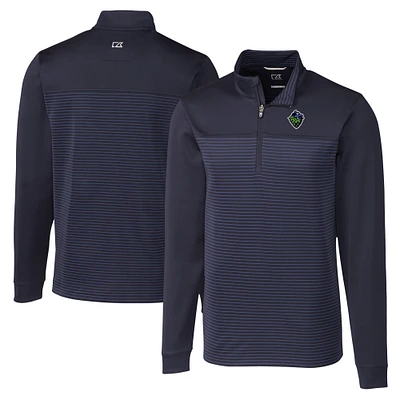 Men's Cutter & Buck Navy Hillsboro Hops Big Tall Traverse Stripe Stretch Quarter-Zip Top