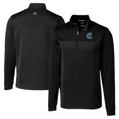 Men's Cutter & Buck Black Charlotte Knights Big Tall Traverse Stripe Stretch Quarter-Zip Top