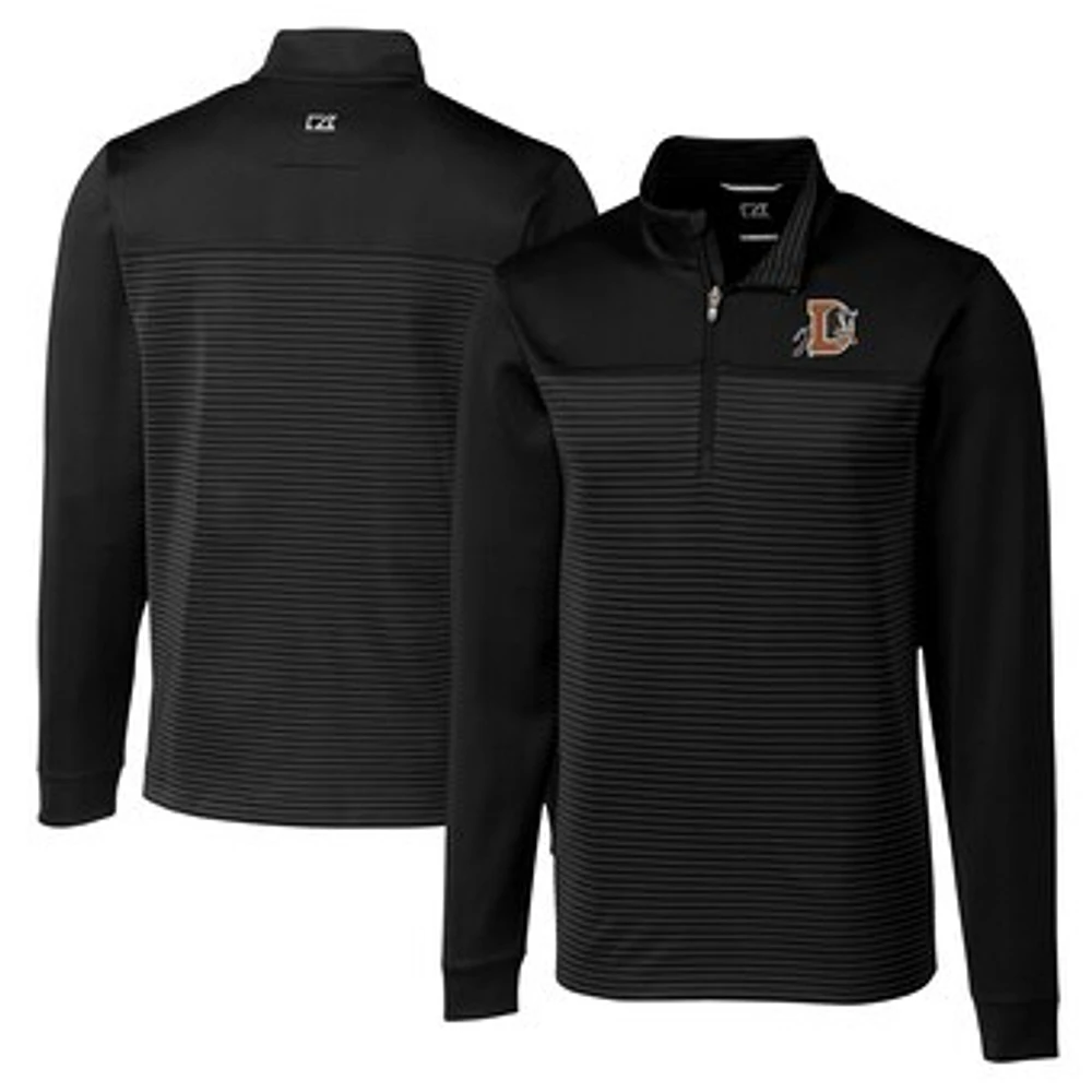 Men's Cutter & Buck Black Durham Bulls Big Tall Traverse Stripe Stretch Quarter-Zip Top