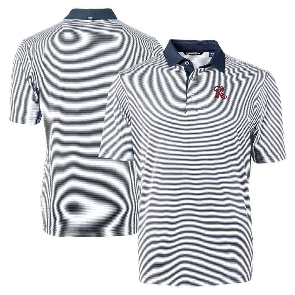 Men's Cutter & Buck Navy Frisco RoughRiders Big Tall Virtue Eco Pique Micro Stripe Recycled Polo