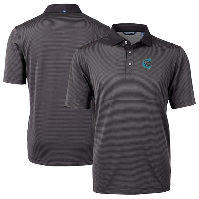 Men's Cutter & Buck Black Charlotte Knights Big Tall Virtue Eco Pique Micro Stripe Recycled Polo