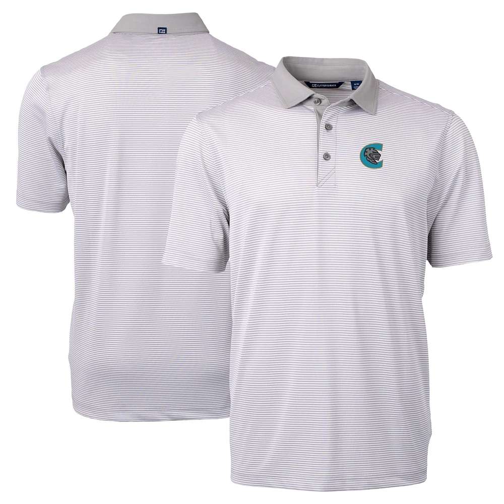 Men's Cutter & Buck Gray Charlotte Knights Big Tall Virtue Eco Pique Micro Stripe Recycled Polo