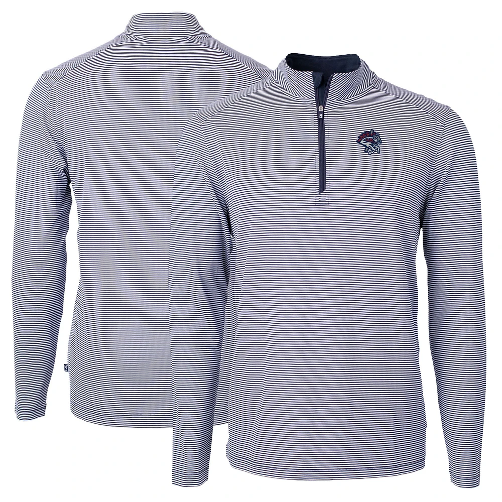 Men's Cutter & Buck Navy Binghamton Rumble Ponies Big Tall Virtue Eco Pique Micro Stripe Recycled Quarter-Zip Pullover