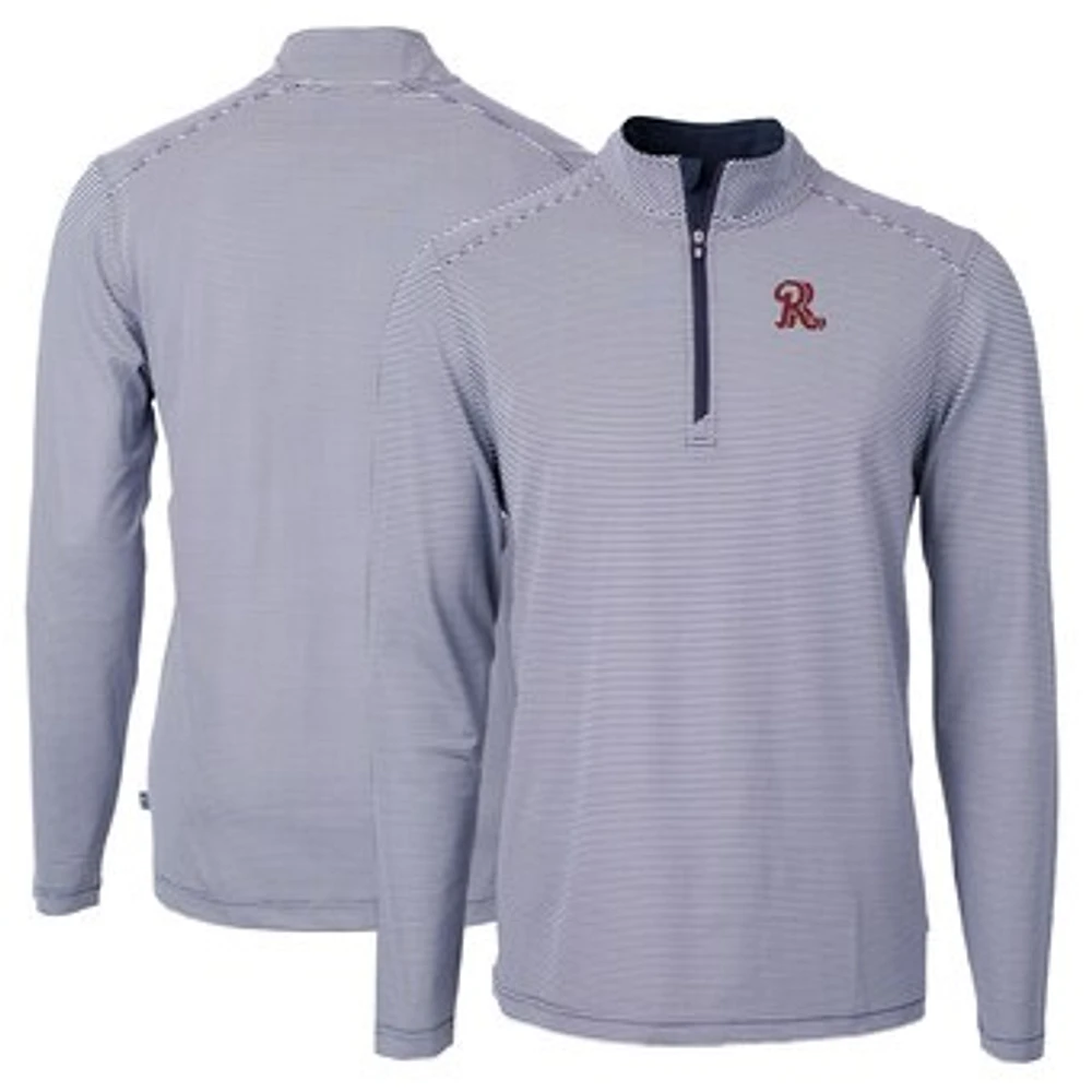 Men's Cutter & Buck Navy Frisco RoughRiders Big Tall Virtue Eco Pique Micro Stripe Recycled Quarter-Zip Pullover