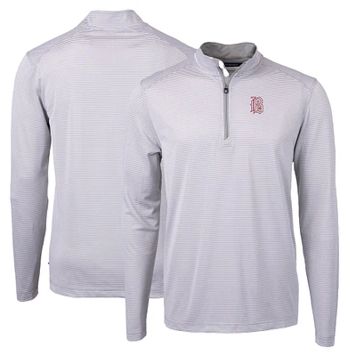 Men's Cutter & Buck Gray Birmingham Barons Big Tall Virtue Eco Pique Micro Stripe Recycled Quarter-Zip Pullover