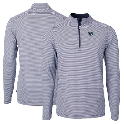 Men's Cutter & Buck Navy Gwinnett Stripers Big Tall Virtue Eco Pique Micro Stripe Recycled Quarter-Zip Pullover
