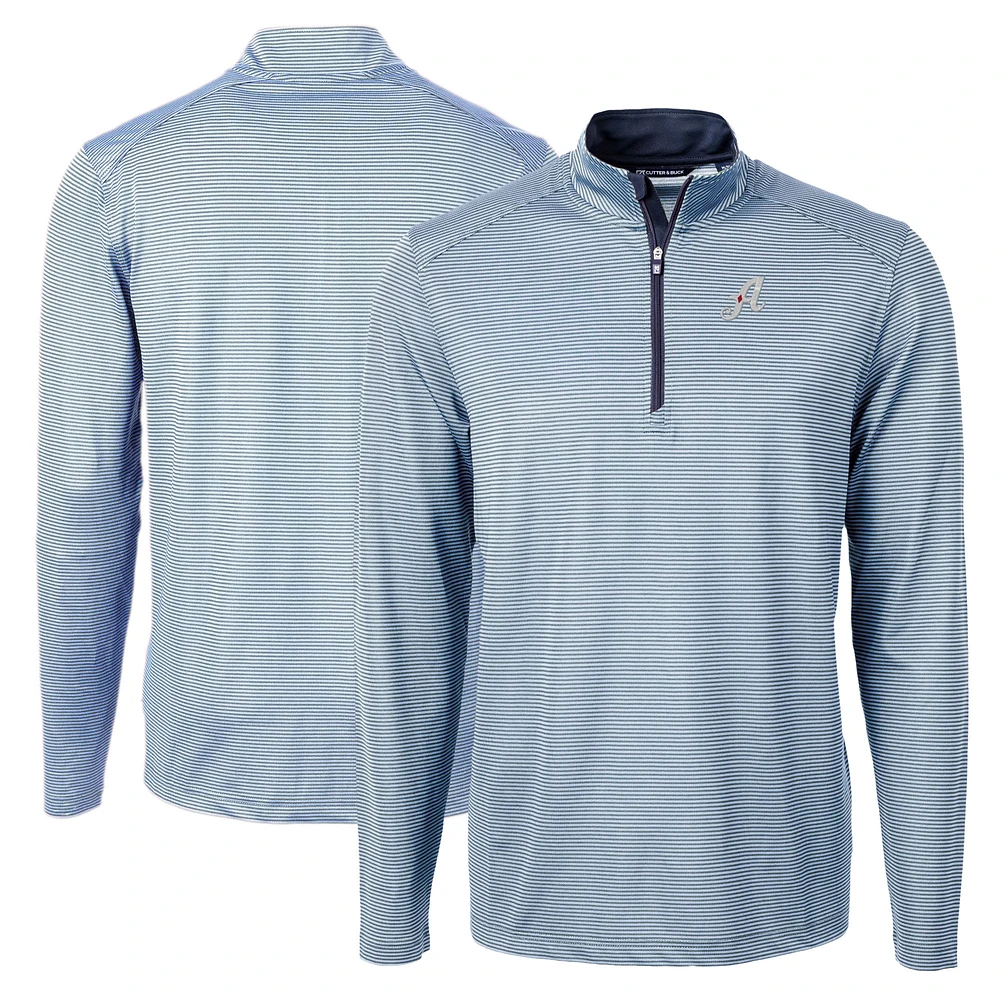 Men's Cutter & Buck Powder Blue Reno Aces Big Tall Virtue Eco Pique Micro Stripe Recycled Quarter-Zip Pullover