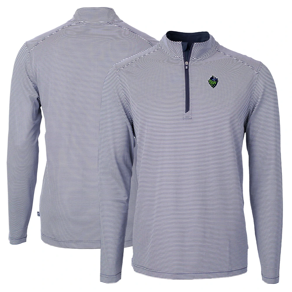 Men's Cutter & Buck Navy Hillsboro Hops Big Tall Virtue Eco Pique Micro Stripe Recycled Quarter-Zip Pullover