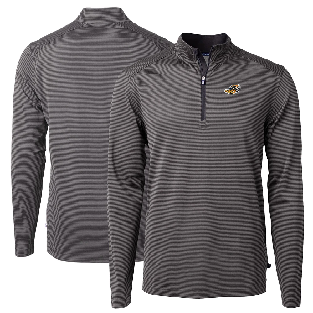 Men's Cutter & Buck Akron RubberDucks Big Tall Virtue Eco Pique Micro Stripe Recycled Quarter-Zip Pullover