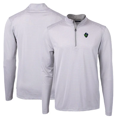 Men's Cutter & Buck Gray Hillsboro Hops Big Tall Virtue Eco Pique Micro Stripe Recycled Quarter-Zip Pullover