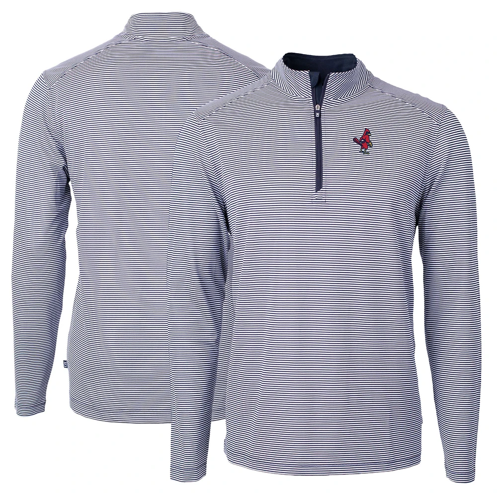 Men's Cutter & Buck Navy Memphis Redbirds Big Tall Virtue Eco Pique Micro Stripe Recycled Quarter-Zip Pullover