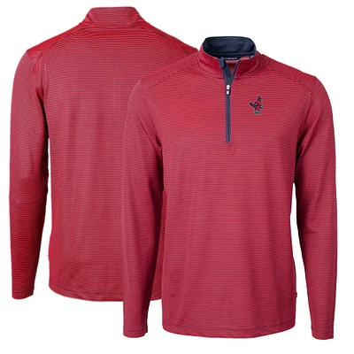 Men's Cutter & Buck Memphis Redbirds Big Tall Virtue Eco Pique Micro Stripe Recycled Quarter-Zip Pullover