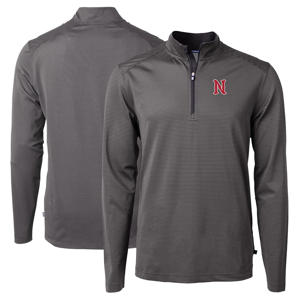 Men's Cutter & Buck Nashville Sounds Big Tall Virtue Eco Pique Micro Stripe Recycled Quarter-Zip Pullover