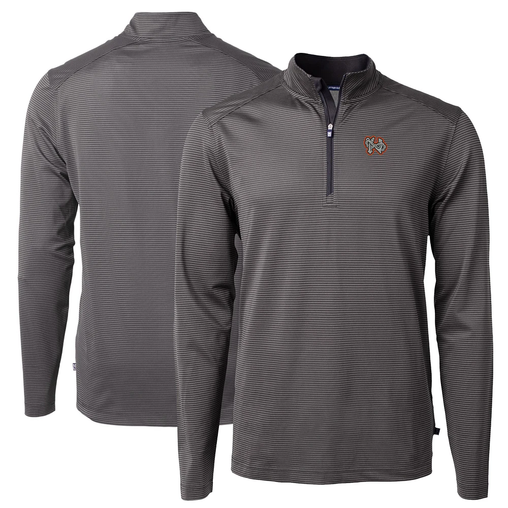 Men's Cutter & Buck Norfolk Tides Big Tall Virtue Eco Pique Micro Stripe Recycled Quarter-Zip Pullover