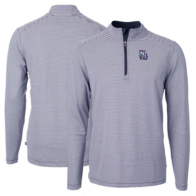 Men's Cutter & Buck Navy New Hampshire Fisher Cats Big Tall Virtue Eco Pique Micro Stripe Recycled Quarter-Zip Pullover
