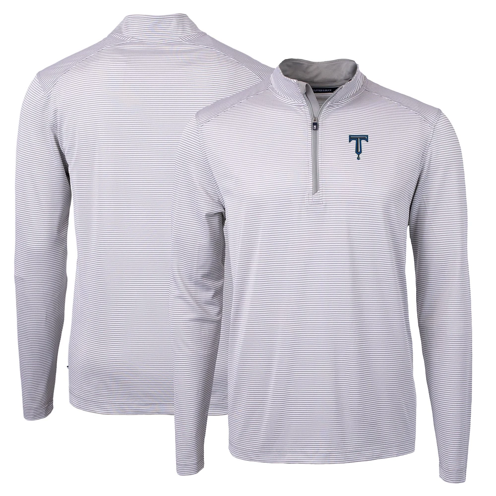 Men's Cutter & Buck Gray Tulsa Drillers Big Tall Virtue Eco Pique Micro Stripe Recycled Quarter-Zip Pullover