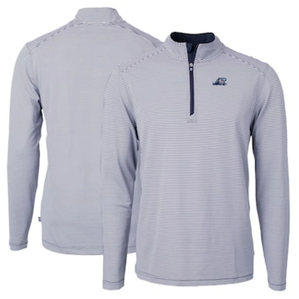 Men's Cutter & Buck Navy West Michigan Whitecaps Big Tall Virtue Eco Pique Micro Stripe Recycled Quarter-Zip Pullover