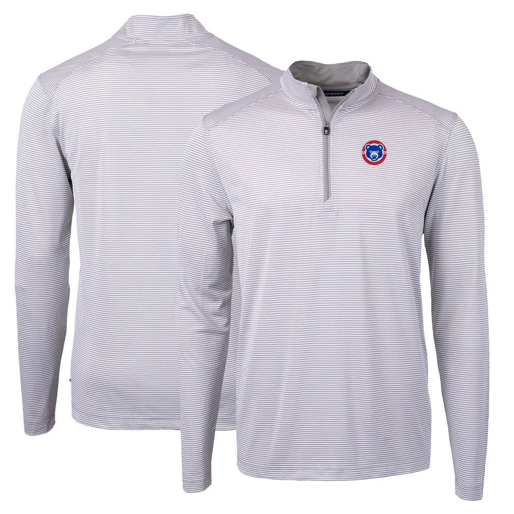 Men's Cutter & Buck Gray South Bend Cubs Big Tall Virtue Eco Pique Micro Stripe Recycled Quarter-Zip Pullover