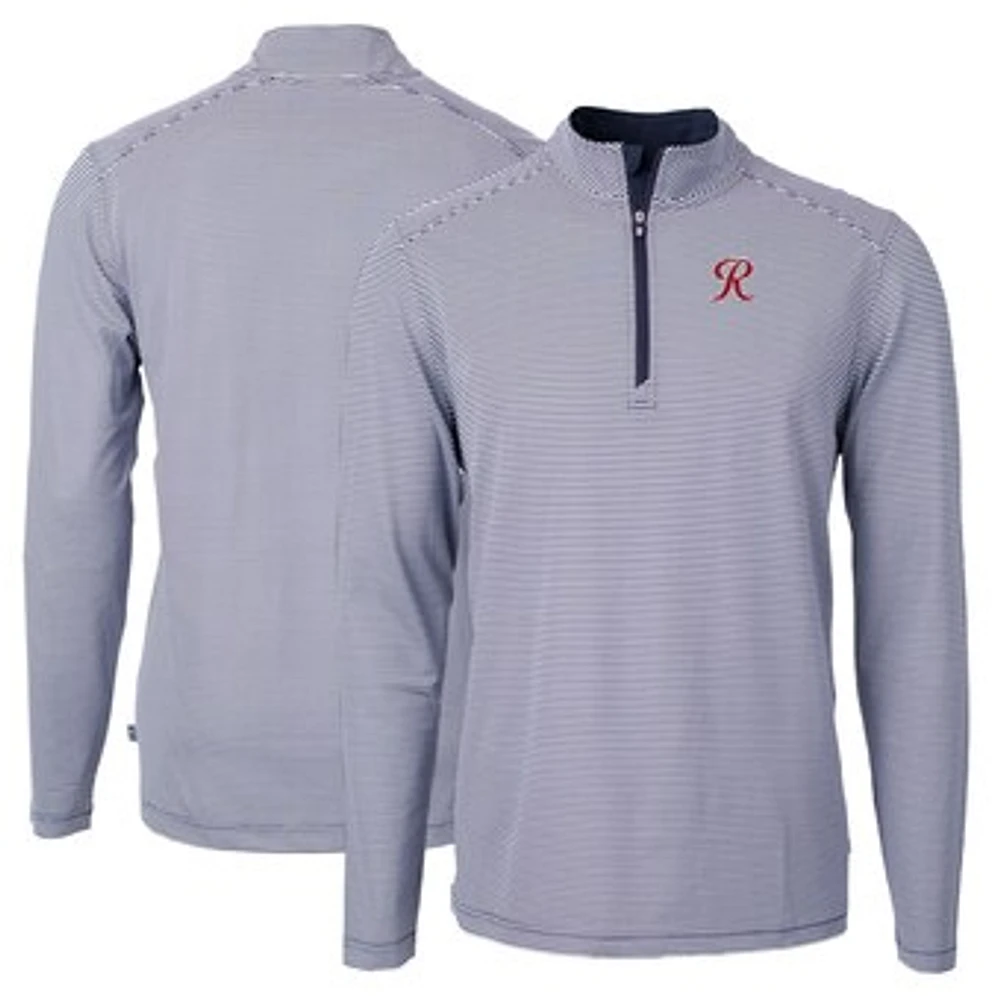 Men's Cutter & Buck Navy Tacoma Rainiers Big Tall Virtue Eco Pique Micro Stripe Recycled Quarter-Zip Pullover