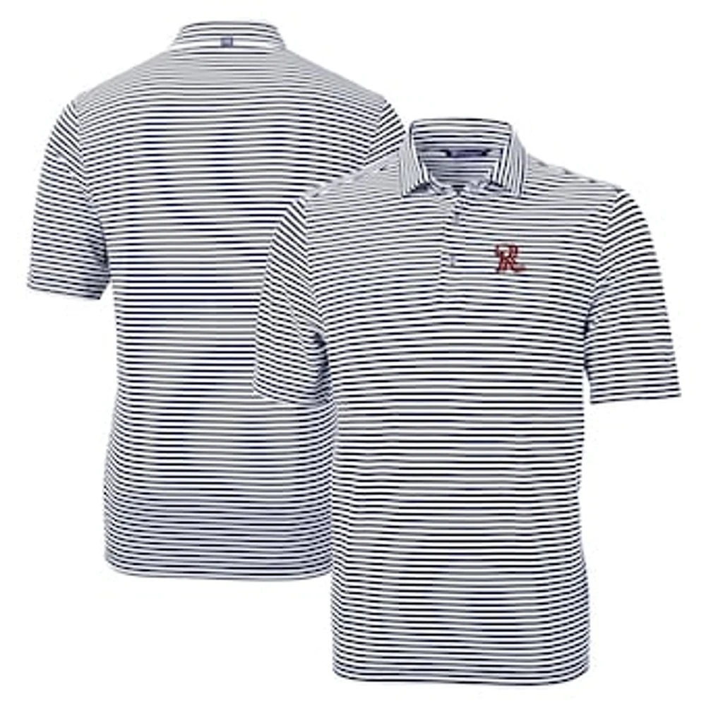 Men's Cutter & Buck Navy Frisco RoughRiders Big Tall Virtue Eco Pique Stripe Recycled DryTec Polo