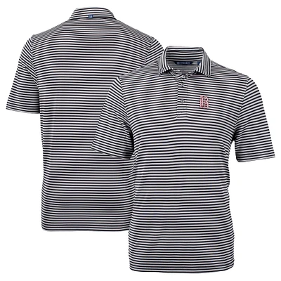 Men's Cutter & Buck Black Birmingham Barons Big Tall Virtue Eco Pique Stripe Recycled DryTec Polo