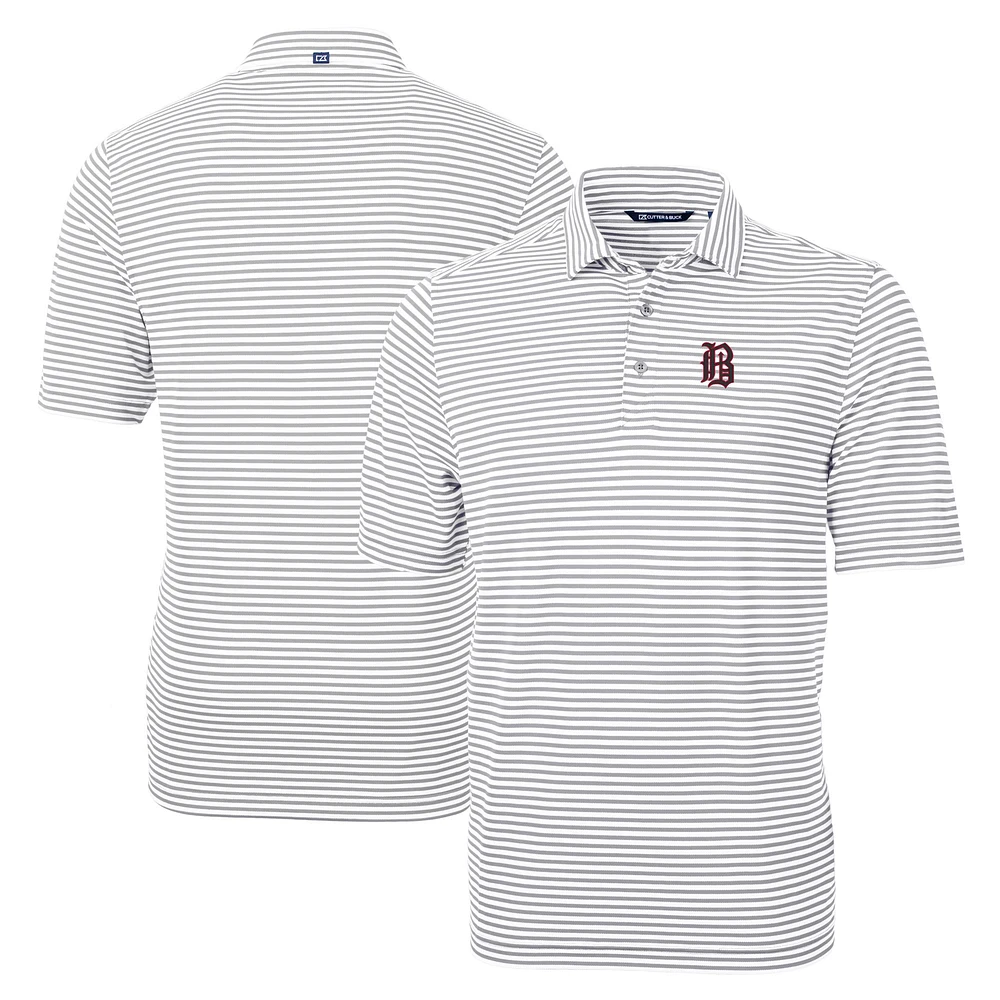 Men's Cutter & Buck Gray Birmingham Barons Big Tall Virtue Eco Pique Stripe Recycled DryTec Polo