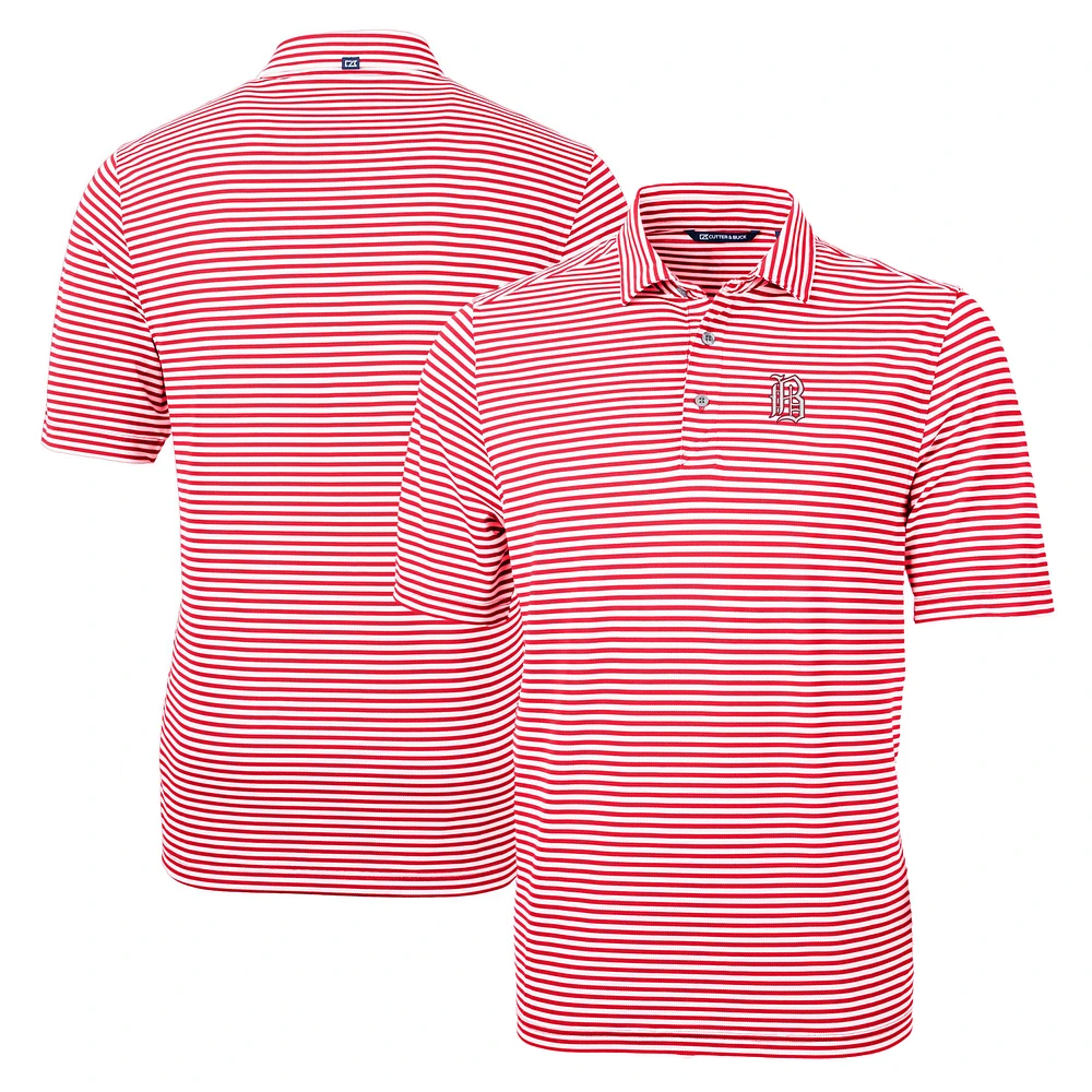 Men's Cutter & Buck Red Birmingham Barons Big Tall Virtue Eco Pique Stripe Recycled DryTec Polo