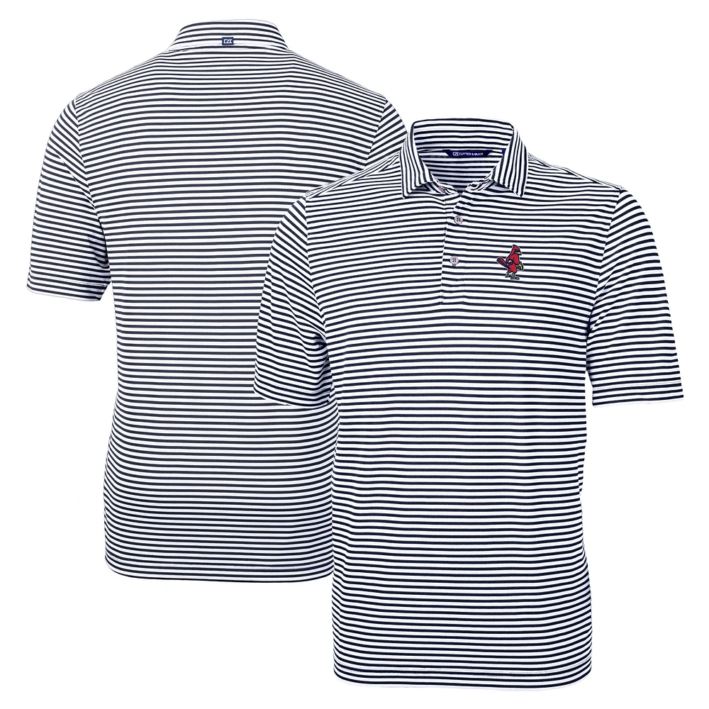 Men's Cutter & Buck Navy Memphis Redbirds Big Tall Virtue Eco Pique Stripe Recycled DryTec Polo